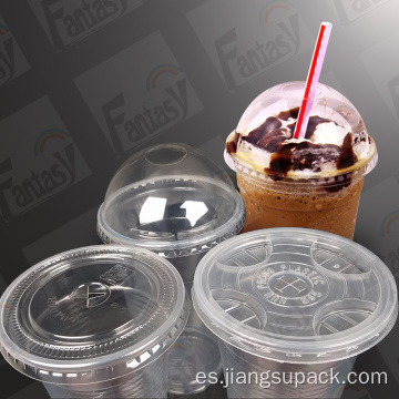 Tapa plana de plástico de mascota transparente desechable para la taza